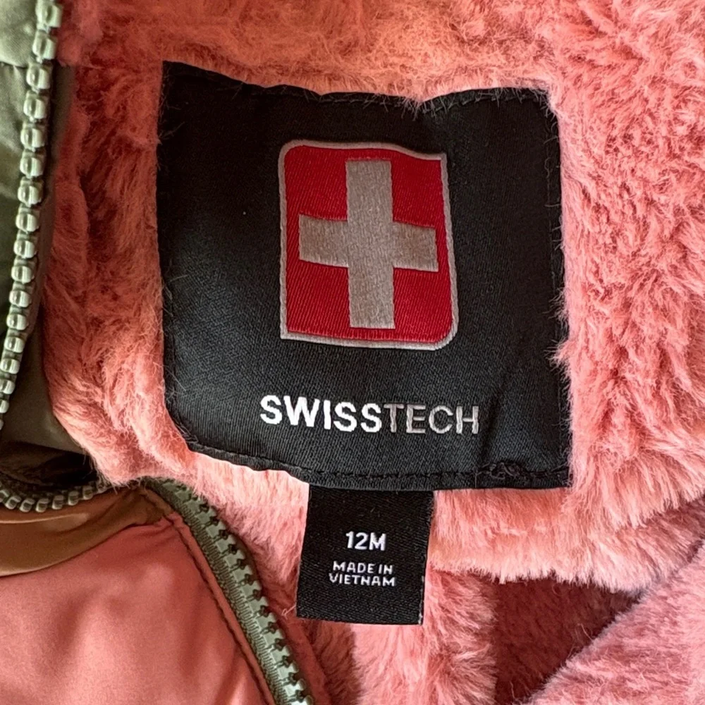 Swiss Tech Baby Girls 12M Colorblock Puffer Jacket Fleece Lined Hooded Snow Cozy